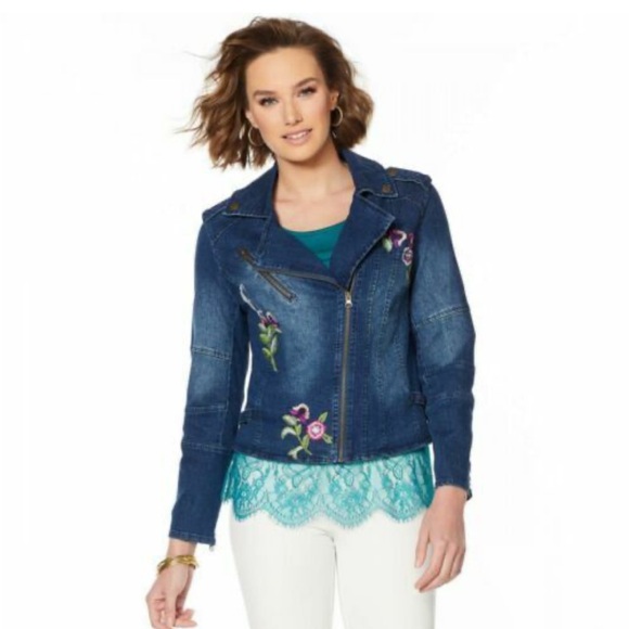Colleen Lopez Jackets & Blazers - Colleen Lopez embroidered cropped denim jacket